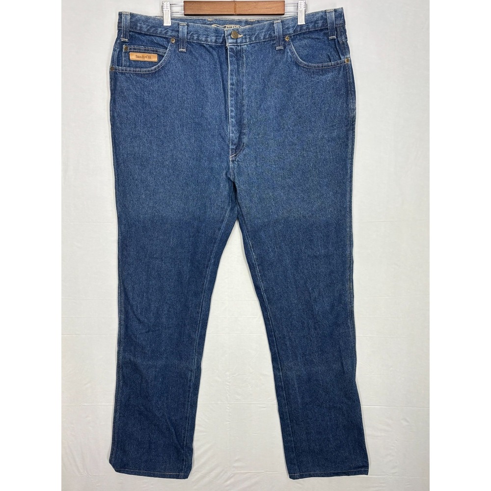 Texas Slim Cowboy Jeans Mens Blue Denim Logo 5-Pocket Comfort Outdoor 40x35